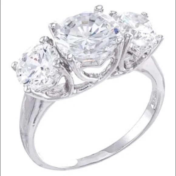 CZ By Kenneth Jay Lane Round CZ Triple Stone Ring - Picture 2 of 8